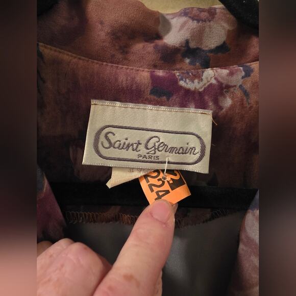 Vtg Velvet Floral Button Front Blazer Jacket Faux Suede Brown/Green Womens L USA - Picture 8 of 9